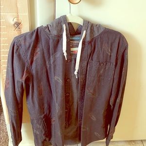 Casual button up hooded shirt.